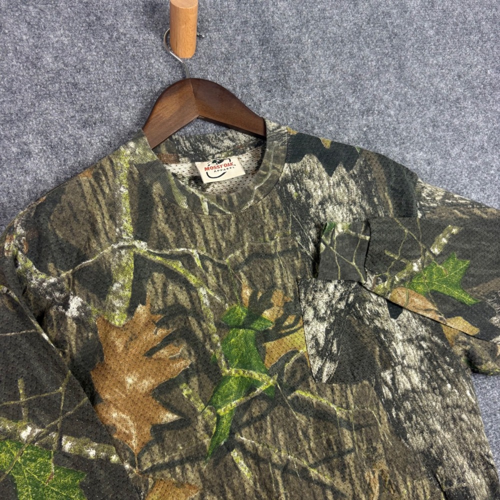 Mossy Oak Apparel Camo Long Sleeve Pocket T-Shirt Mens Large Vintage Hunting Tee